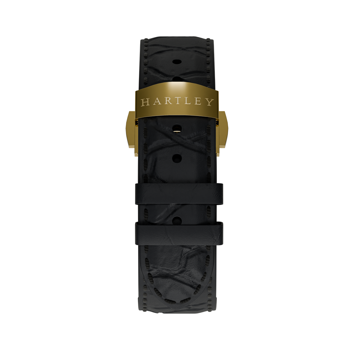 BLACK CROCODILE EMBOSSED LEATHER STRAP WITH GOLD BUCKLE
