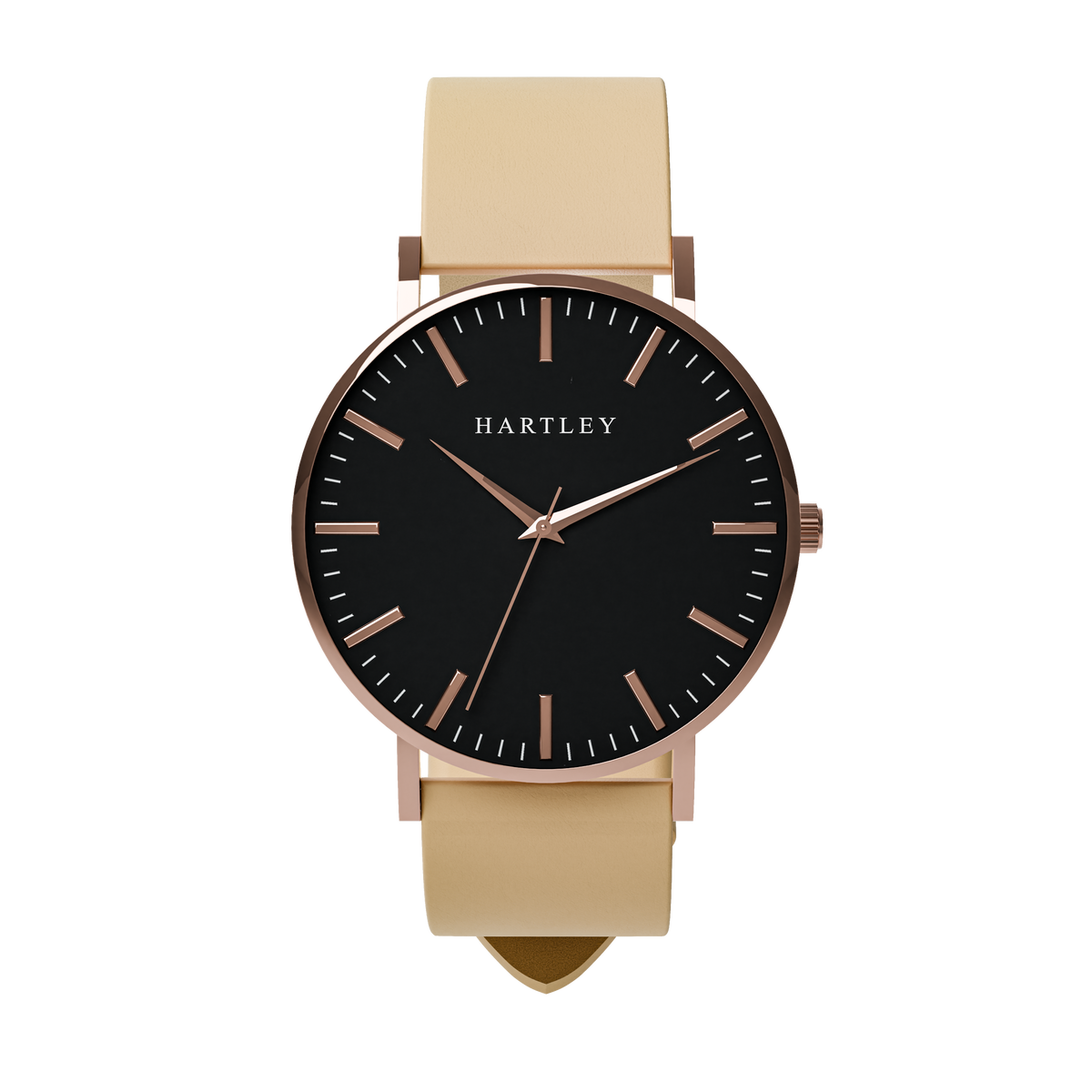 HERITAGE ROSE GOLD BLACK WITH BEIGE LEATHER FRONT VIEW