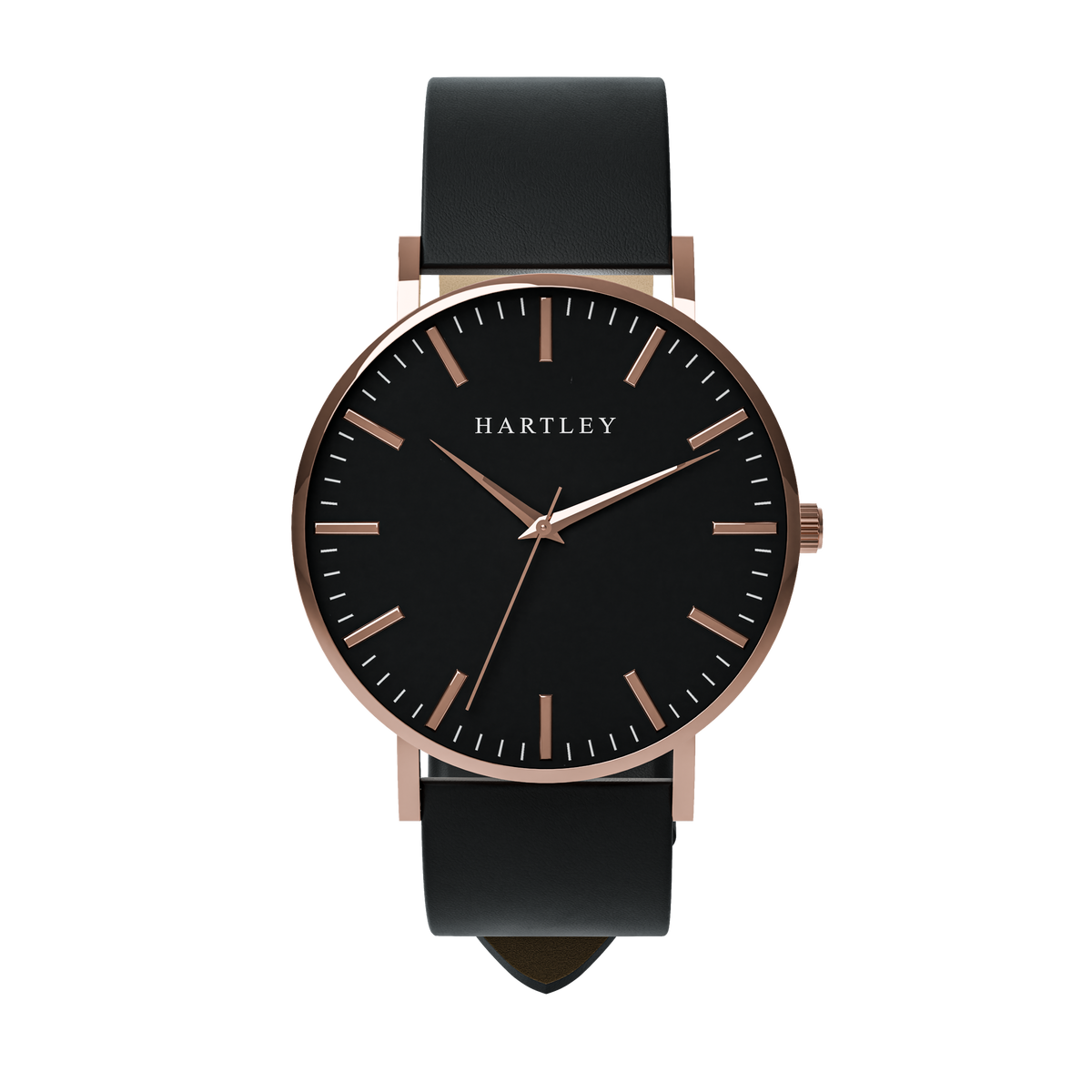 HERITAGE ROSE GOLD BLACK WITH BLACK LEATHER FRONT VIEW