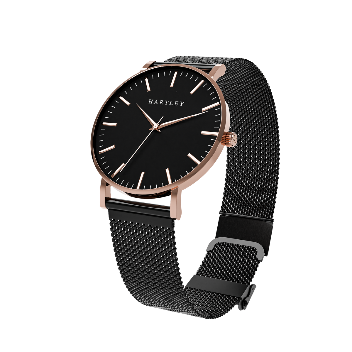 HERITAGE ROSE GOLD BLACK WITH BLACK MESH ANGLED VIEW