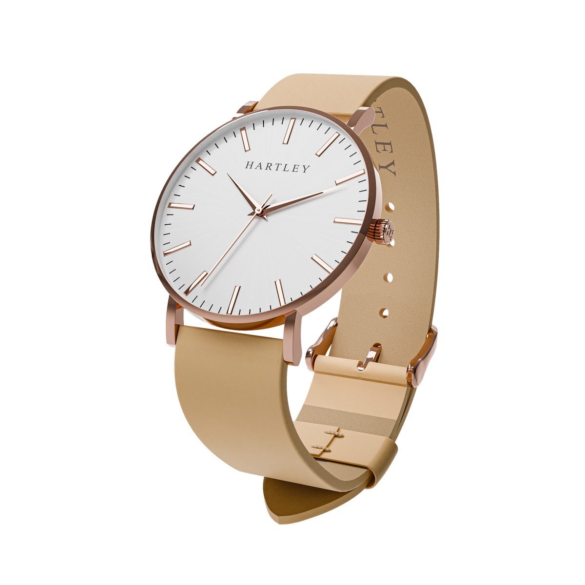 HERITAGE ROSE GOLD WHITE WITH BEIGE LEATHER ANGLED VIEW