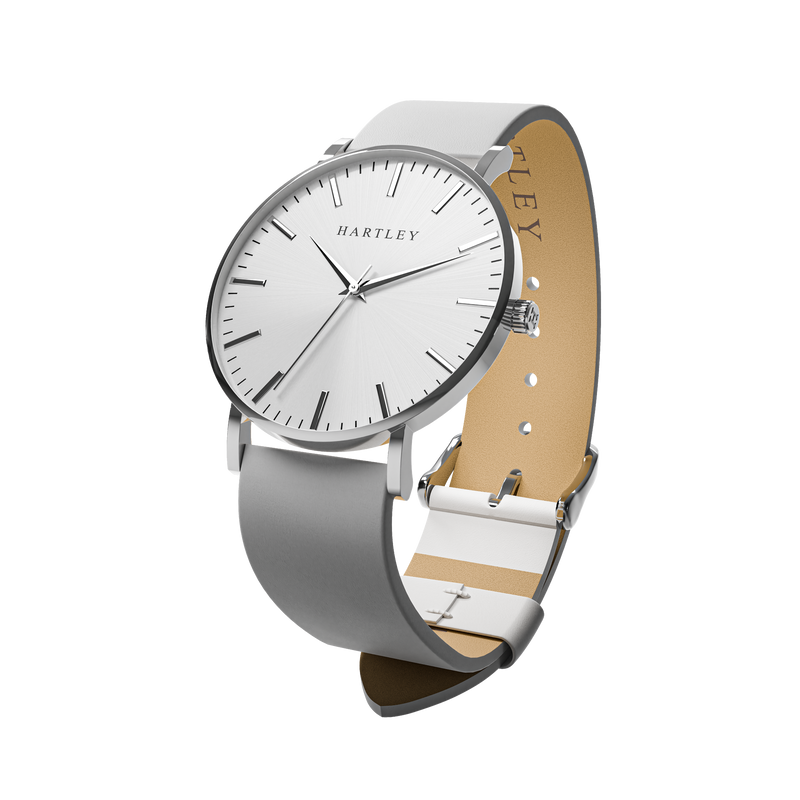 HERITAGE SILVER WITH WHITE LEATHER ANGLED VIEW